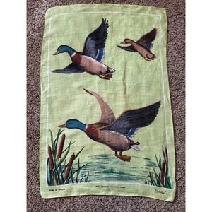 Vintage Lamont Tea Towel Dishcloth Irish Linen Fast Color Ireland Mallard Ducks